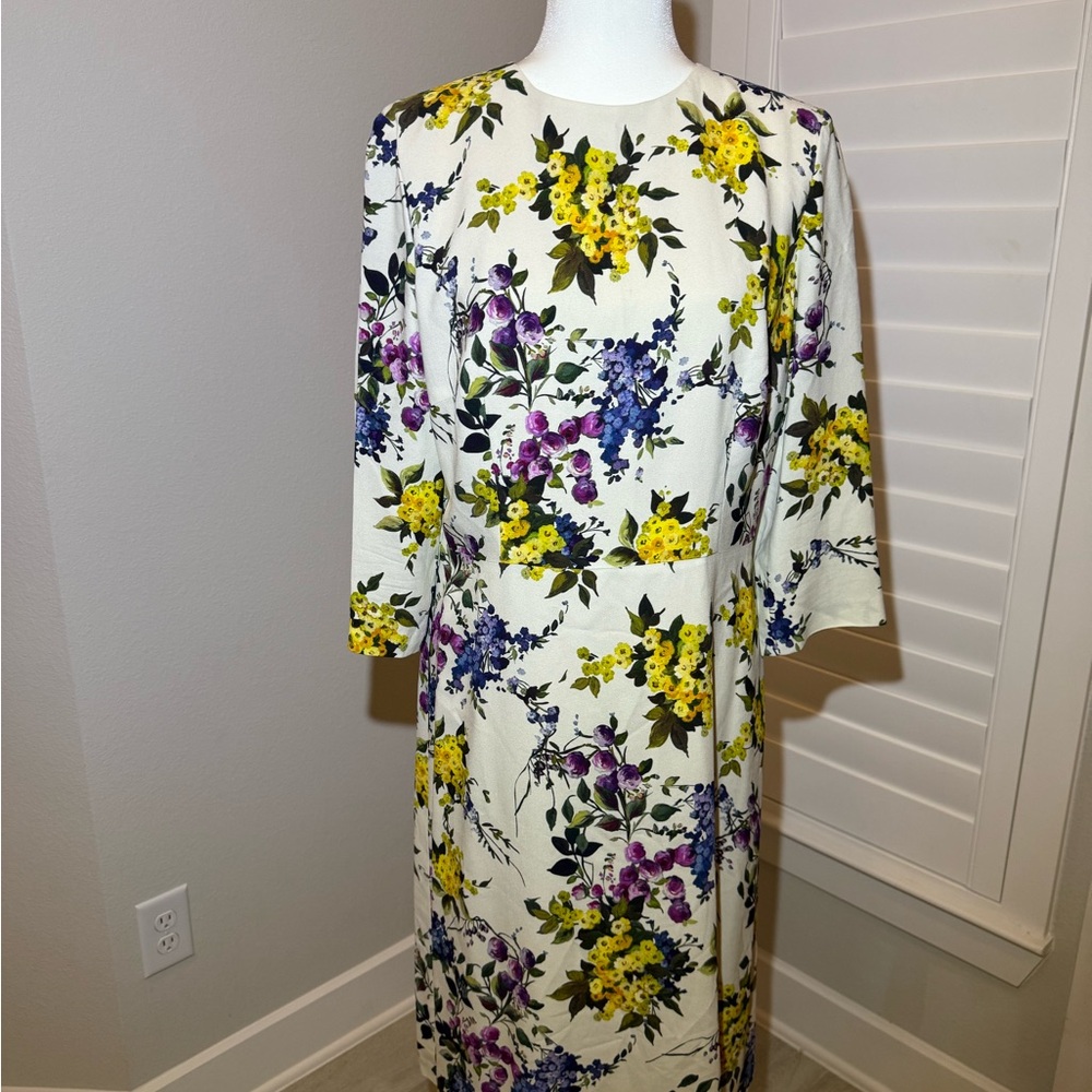 ESCADA Floral Midi Dress - 3/4 Sleeve, Elegant Vintage Style, Size 40